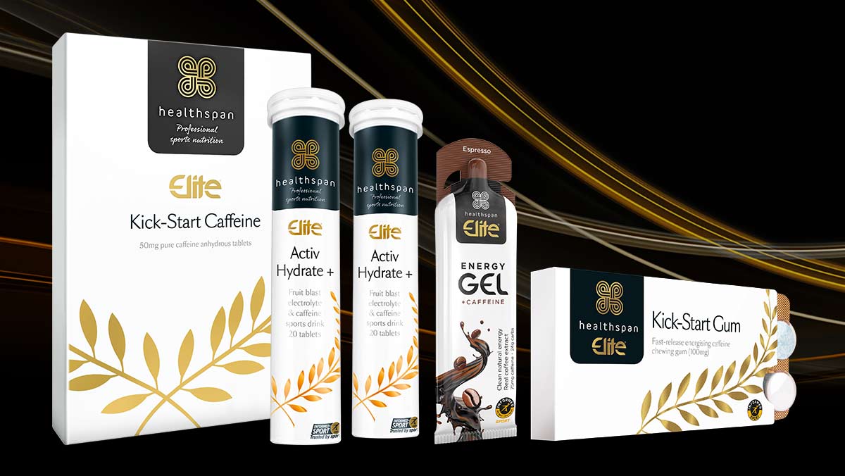 Elite caffeine range on black background