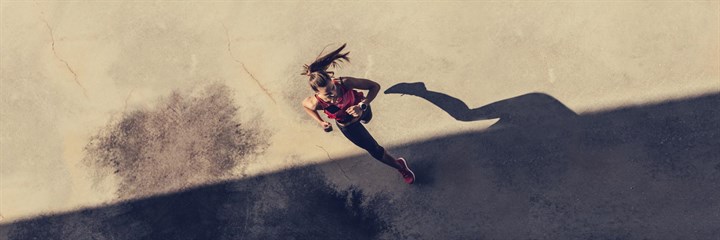 Overhead shot of woman running
