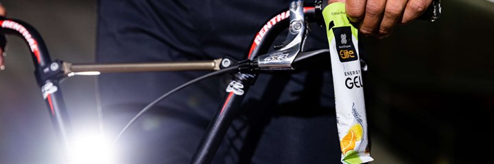Close up of energy gel and BMX bike handles